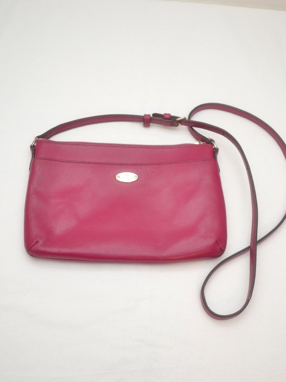 Coach Signature Crossgrain Leather East West Crossbody Fuschia Pink Purse F57788